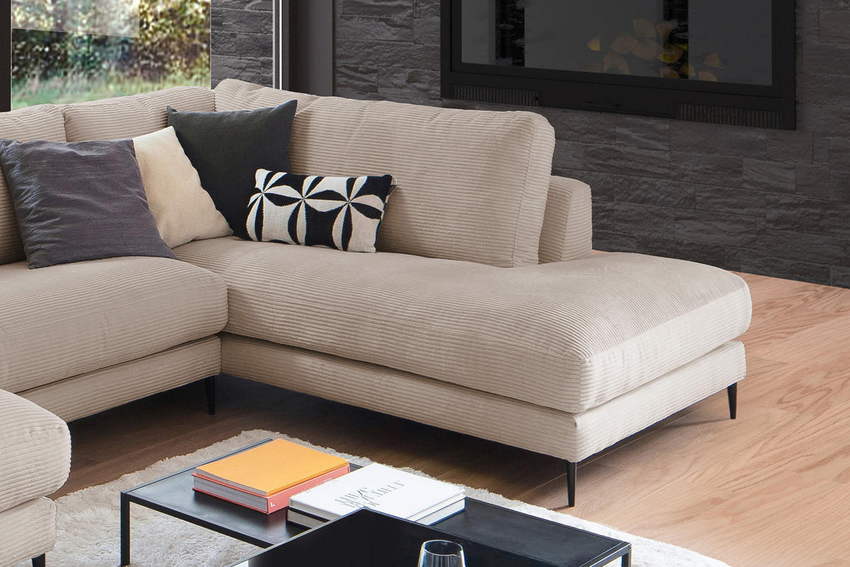 WOHNLANDSCHAFT CARA Taupe Cord - Taupe/Schwarz, Textil (341/84/223cm) - KAWOLA