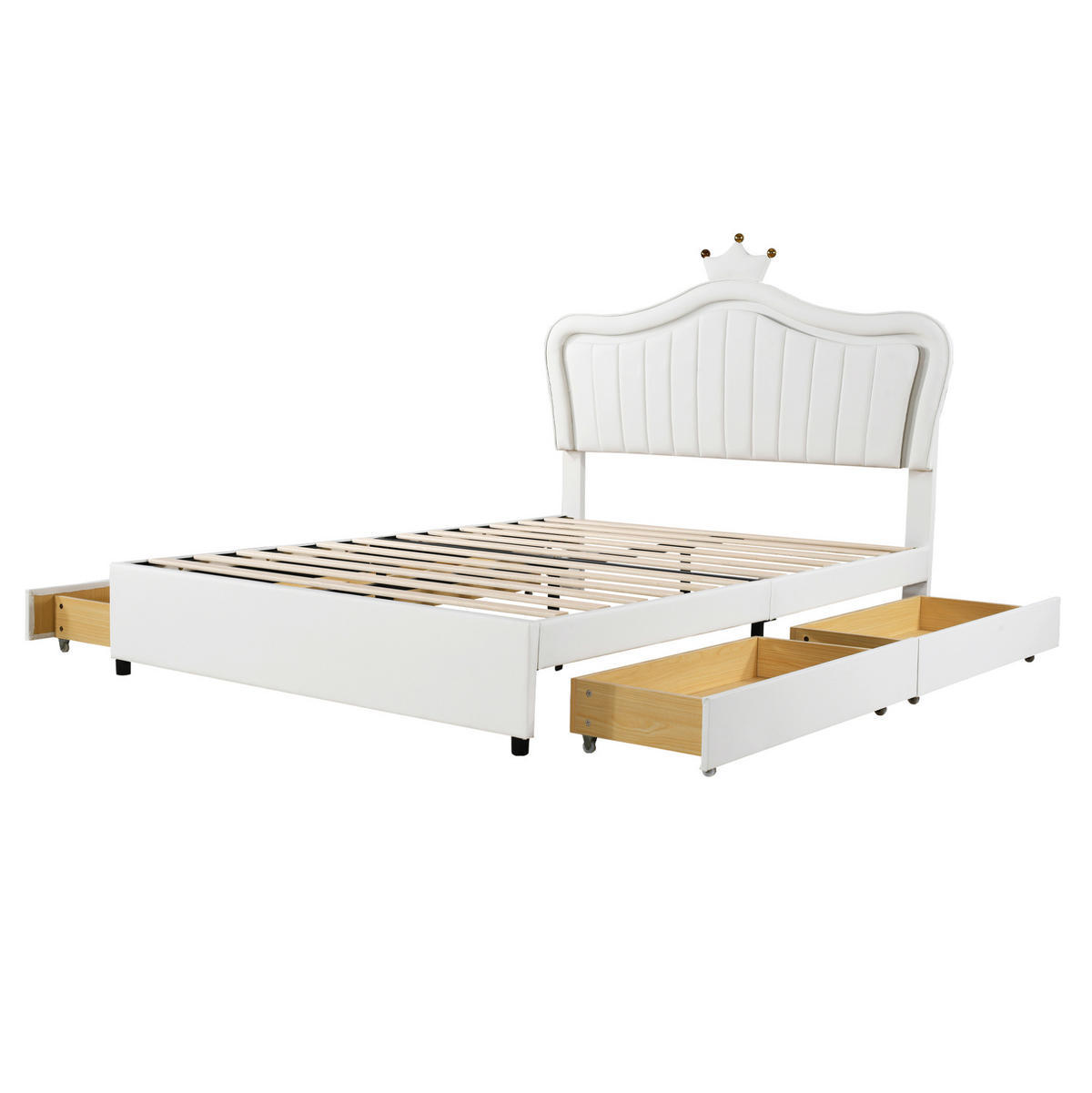 KINDERBETT 140/200 cm aus PU-Leder mit Muschel-Kopfteil, LED und 4 Schubladen Weiß - Weiß, Textil (140/200cm) - Modenvie