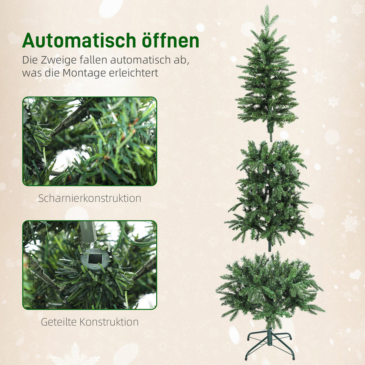 WEIHNACHTSBAUM künstlich 180 cm Christbaum mit 605 dichten Zweigen, 200 LED - Grün, Kunststoff (180cm) - HOMCOM