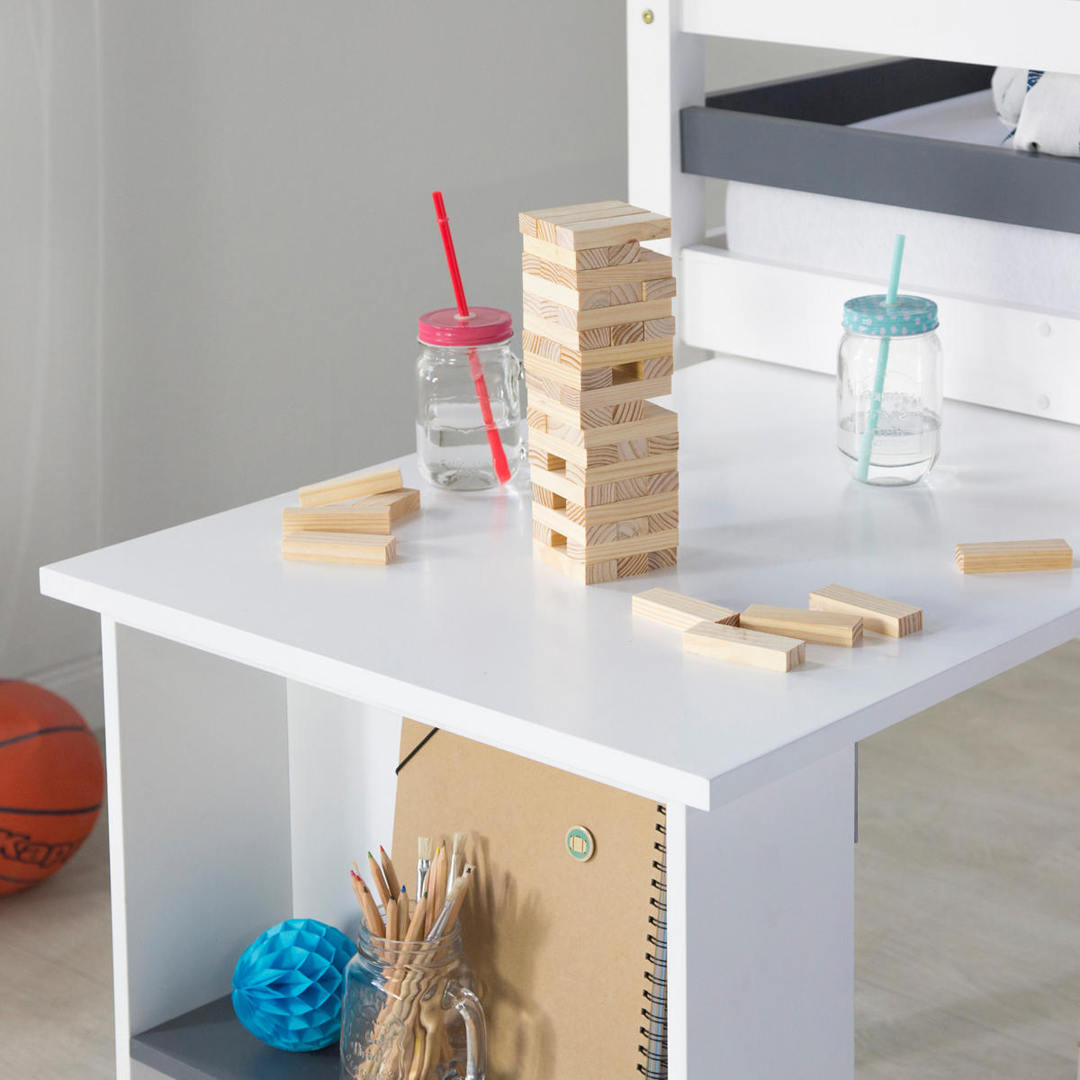 HOCHBETT 90/200 cm in weiß mit Schreibtisch - Weiß, Holz - Homestyle4u
