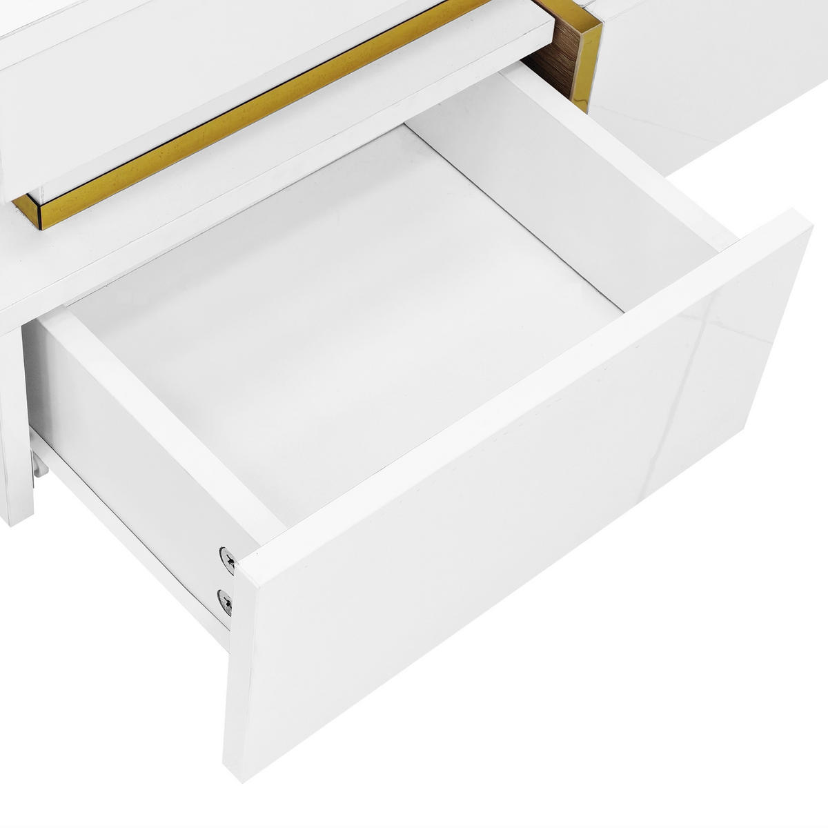 COUCHTISCH 70/35,5 cm Hochglanz mit goldenen Akzenten und 2 Schubladen - Weiß, Holzwerkstoff (70/70/35.5cm) - OKWISH