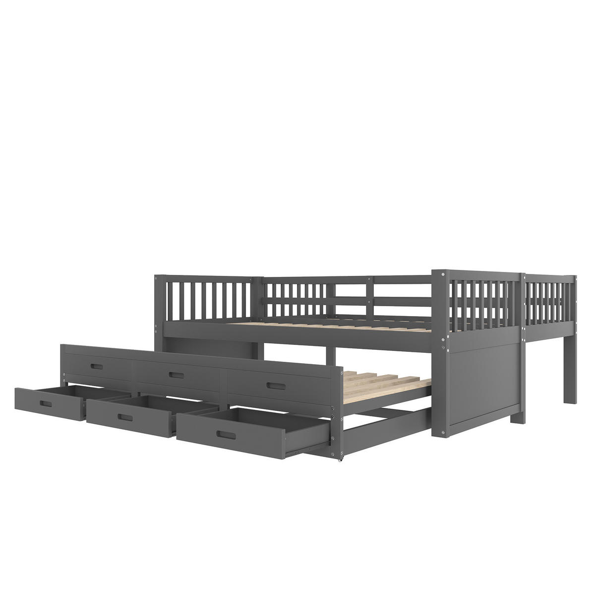 ETAGENBETT 90/200 cm in Grau mit Ausziehbett und 3 Schubladen - Grau, Holz (90/200cm) - Flora Grace
