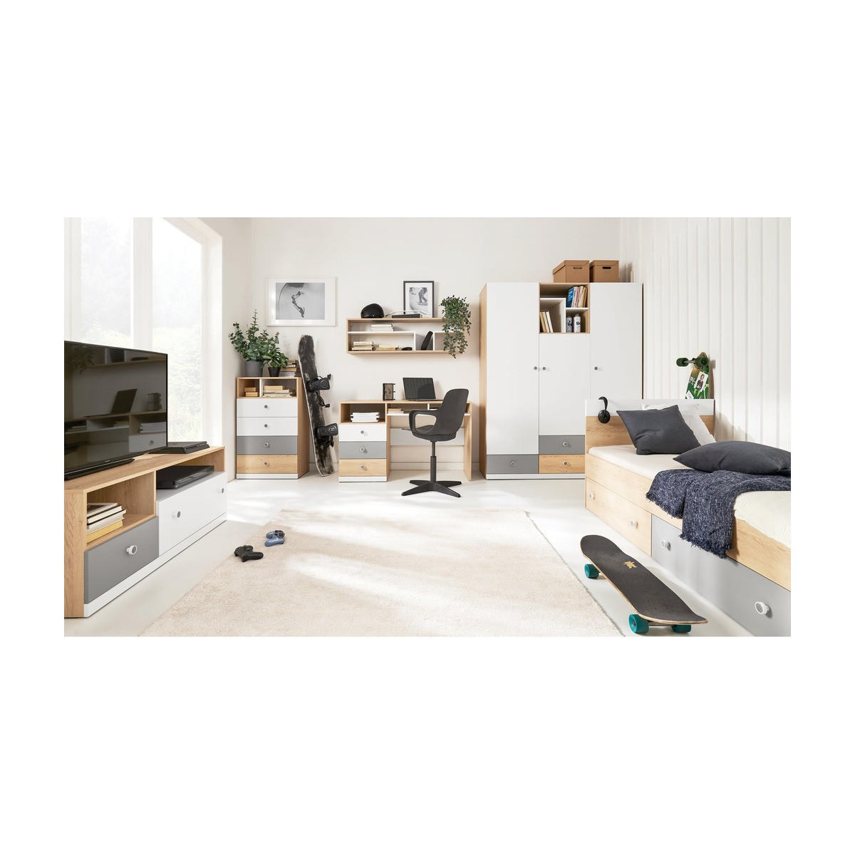 SCHLAFZIMMER Set 6-tlg. – PIXEL System – Sonoma Eiche / Grau - Eichefarben, Holzwerkstoff (150/190/50cm) - hi-markt