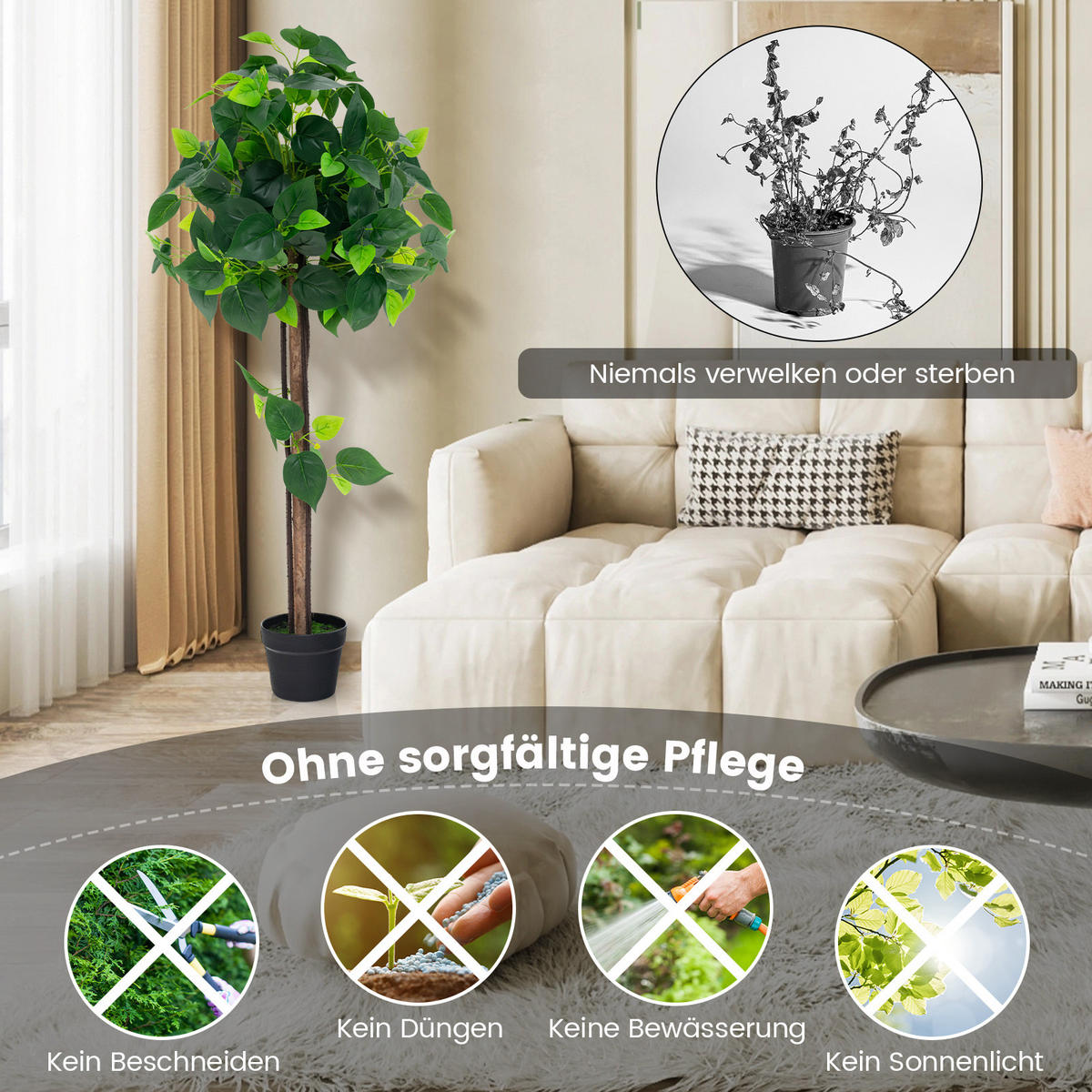 KUNSTPFLANZE Grün - Grün, Kunststoff (114cm) - COSTWAY