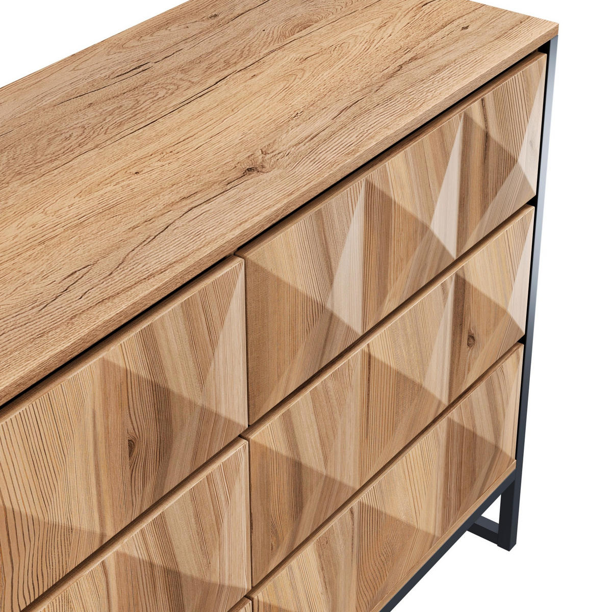SIDEBOARD 120/40/80 cm mit 6 Schubladen in Schwarz & Natur im industriellen Look - Naturfarben, Holzwerkstoff (120/80/40cm) - BEAOK