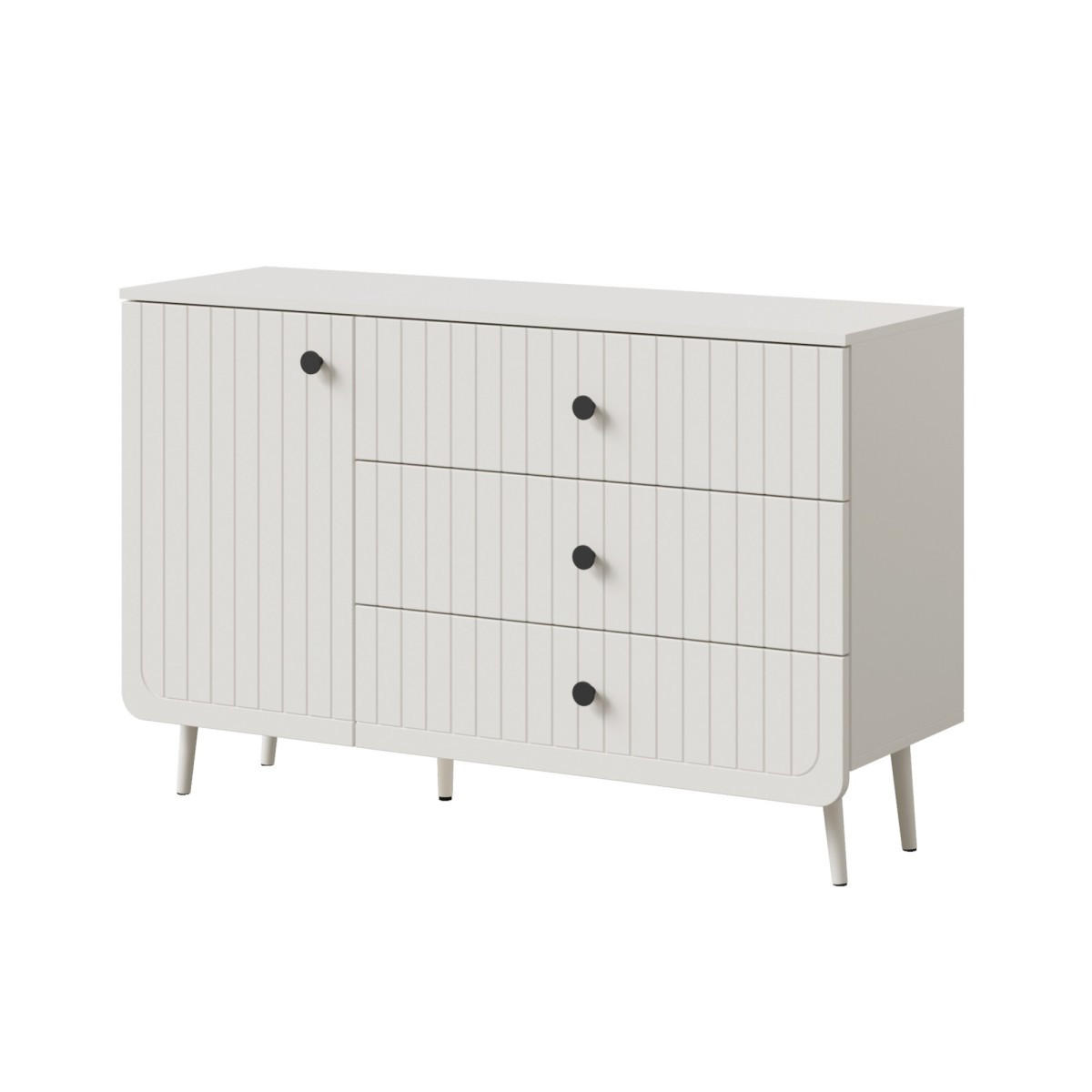 KOMMODE mit Schubladen Chloe 1D3S 120 Weiß (schwarzer oder goldener Griff) - Schwarz/Weiß, Holzwerkstoff/Kunststoff (120/78/40cm) - mzm24