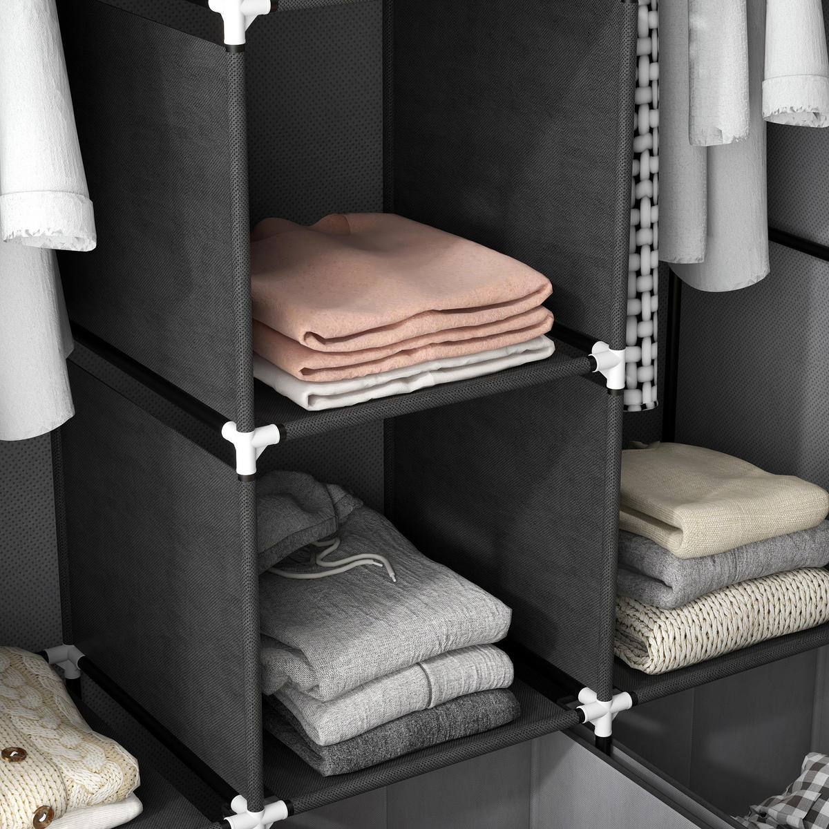 STOFFSCHRANK, Kleiderschrank, Dunkelgrau - Dunkelgrau, Kunststoff/Metall (43/162.5/125cm) - HOMCOM