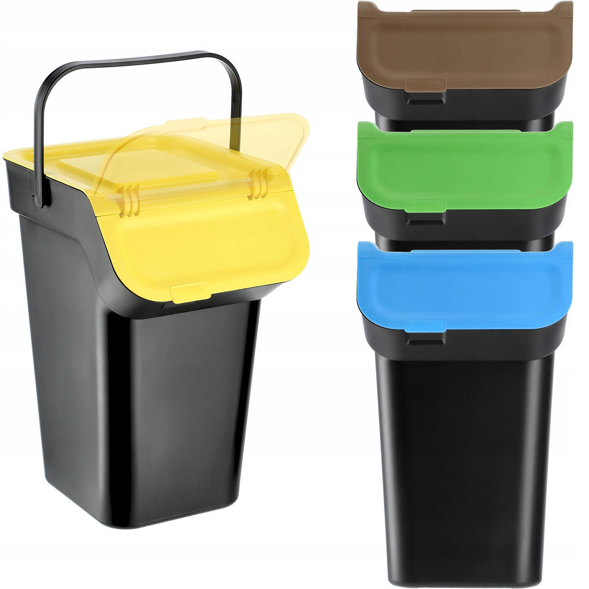 ABFALLEIMER, 4X25L, Schwarz - Blau/Gelb, Kunststoff (27/57cm) - KADAX