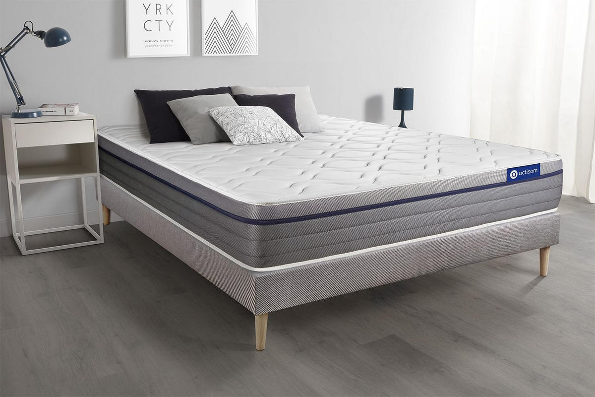 BETT Actilatex zen Latex und Memory-Schaum 160 x 220 cm h1 - Kit Bettgestell Grau - Beige/Grau, Holz (160/220cm) - ACTISOM