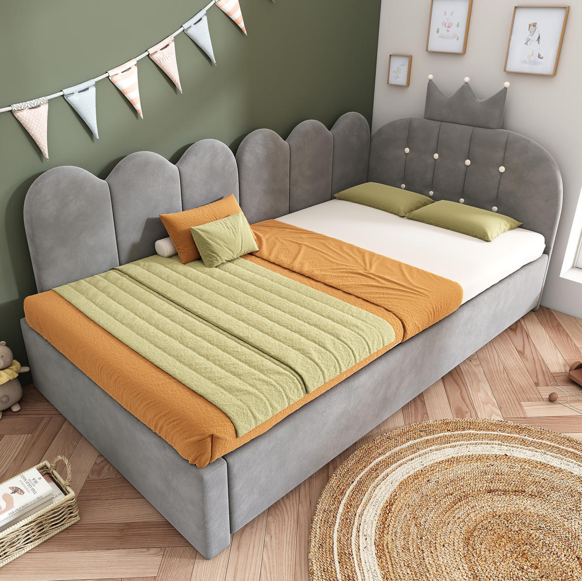 POLSTERBETT 90/200 cm Grau aus Samt mit Ausziehbett - Grau, Textil (90/200cm) - OKMYHOME