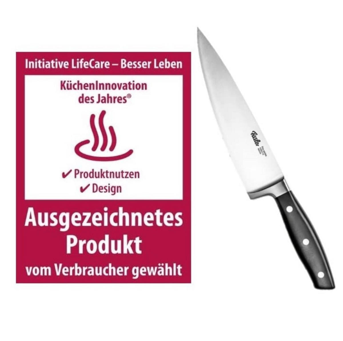 KOCHMESSER Profi Silber 19 cm – Multifunktionales Küchenmesser für Schneiden, Hacken & Zubereitung - Silberfarben, Metall (35cm) - Fissler