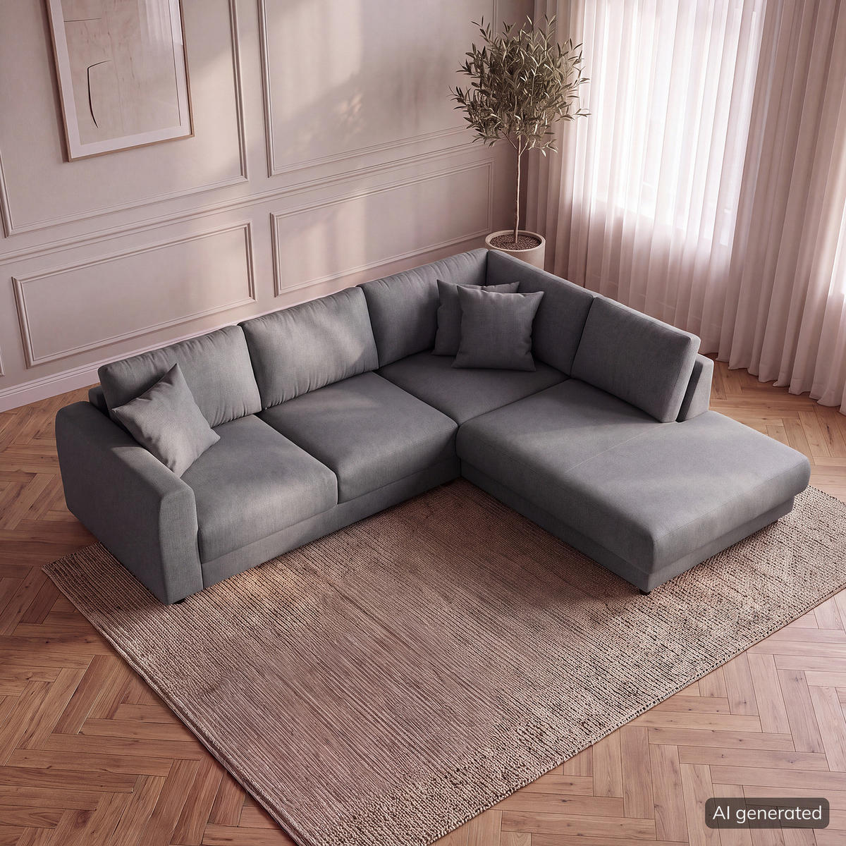 ECKSOFA mit Ottomane - Schwarz/Grau, Holz/Kunststoff (267/254cm) - home24