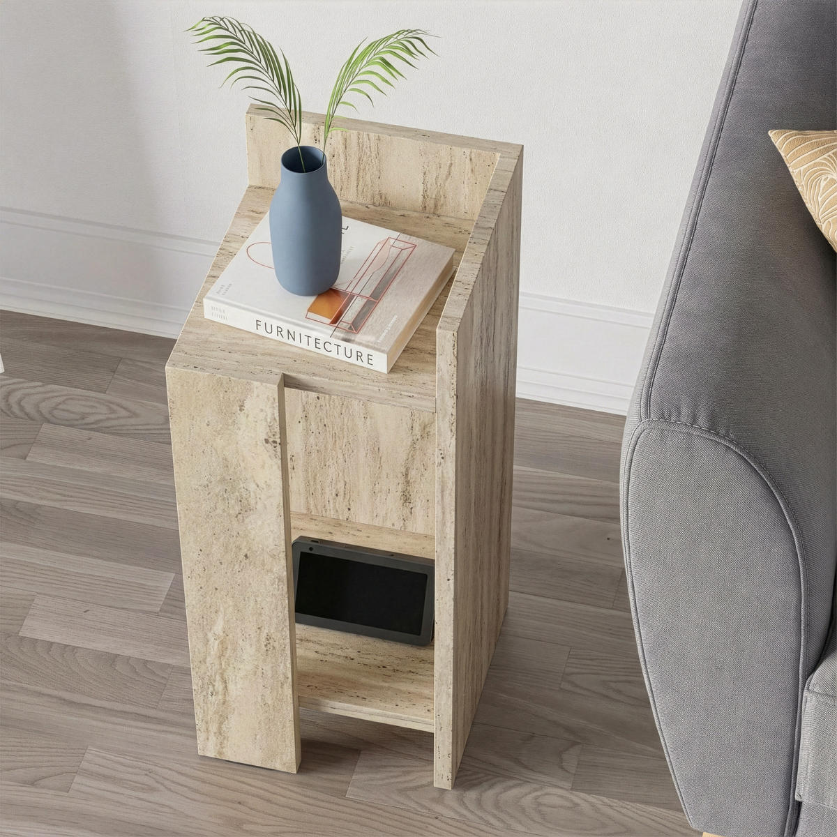 NACHTTISCH Elos Modul Rechts Travertine 25/27/60 cm - Beige, Holzwerkstoff (25/60/27cm) - Decortie