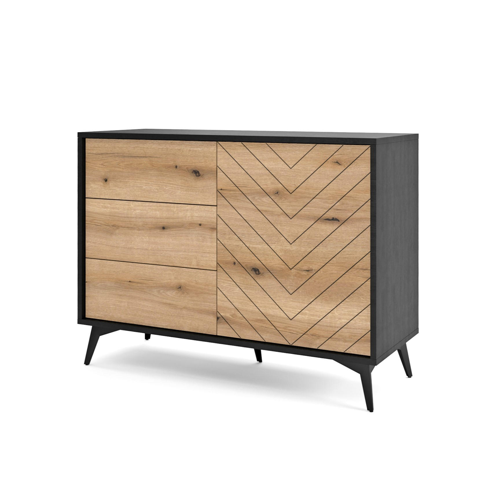 KOMMODE DIAMANTE 104/77/39 cm mit 3 Schubladen 1 Türen Schwarz - Schwarz/Eiche Artisan, Holzwerkstoff (104/77/39cm) - MASSENO