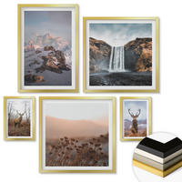 WANDBILDER 5er Set - 50x50 cm & 20x30 cm & 40x60 cm Goldrahmen - Urlaub Palmen Wasserfall - Goldfarben, Kunststoff (40/60cm) - ArtPrintCave