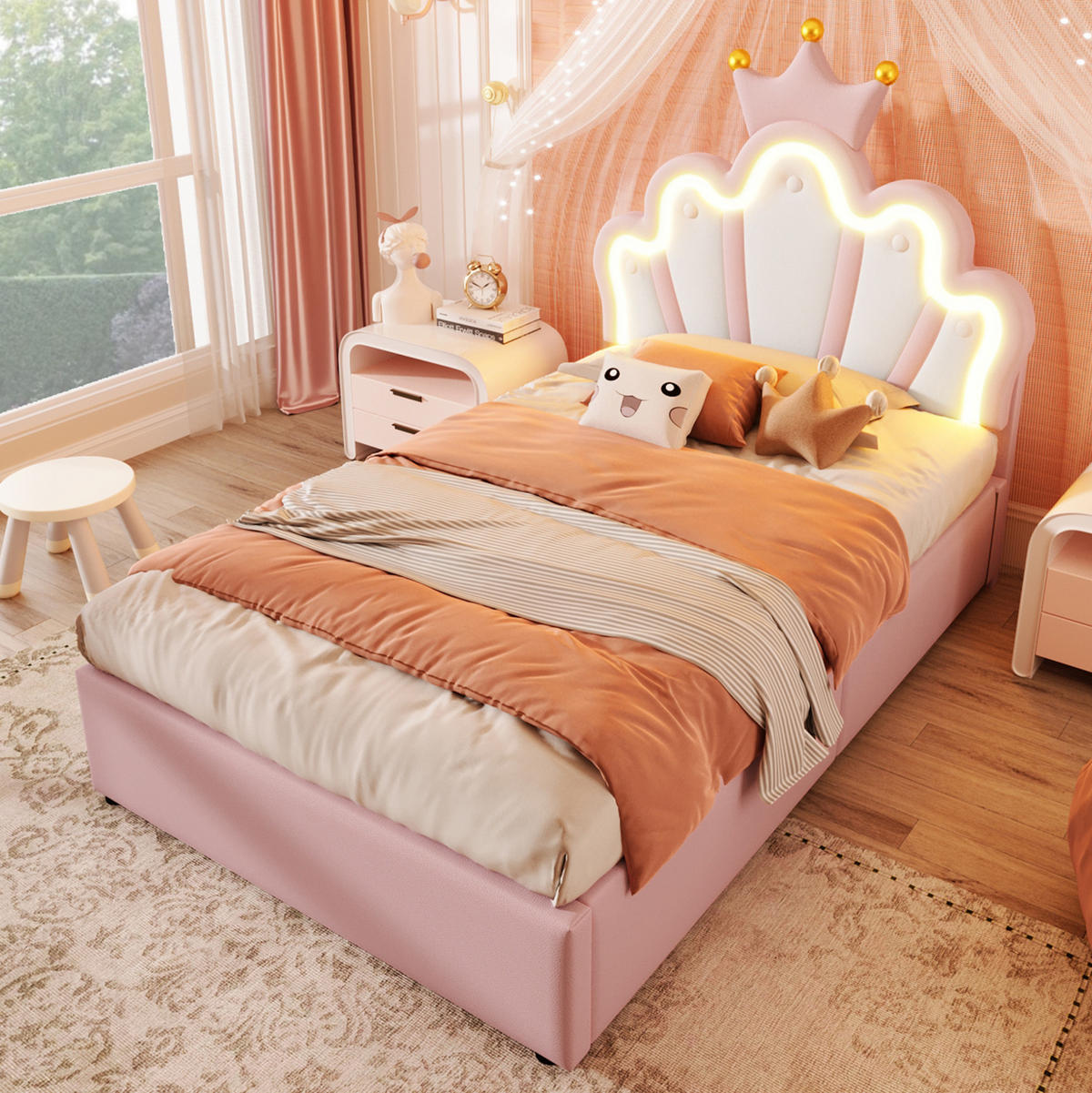 POLSTERBETT 90/200 cm Rosa aus PU mit LED-Lichtband und Stauraum - Pink, Kunststoff (90/200cm) - OKMYHOME