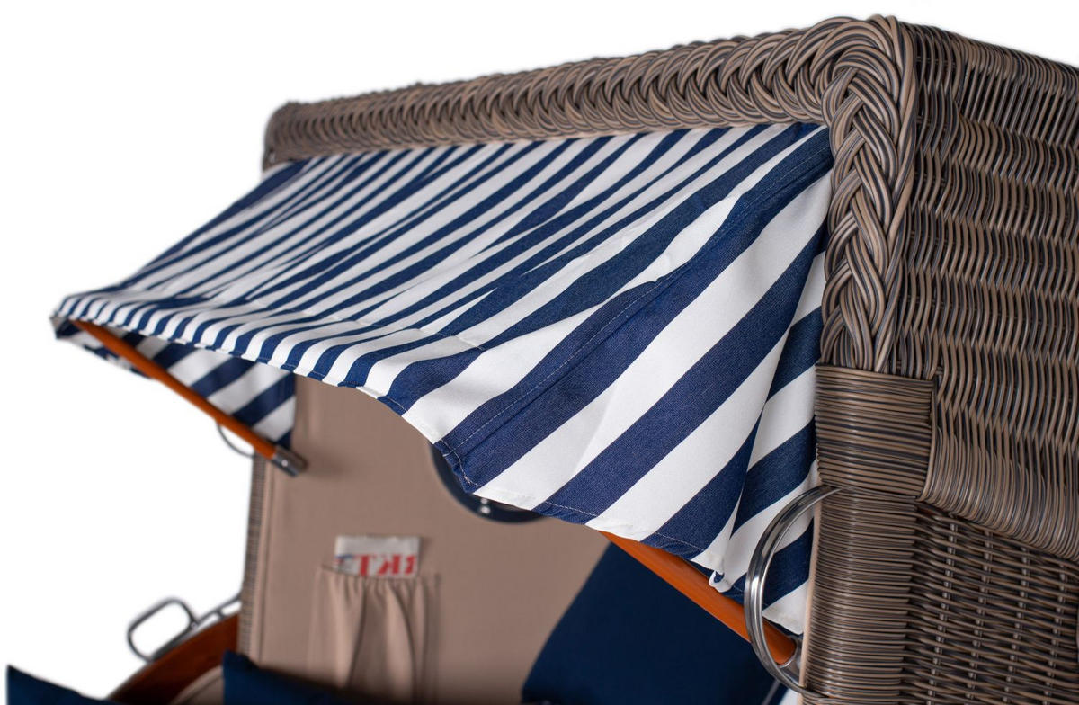 STRANDKORB Komplettset: Ammersee Grande XL Mahagoni Bullauge - PE grau - Modell 518 - Blau/Weiß, Holz/Kunststoff (142/165/95cm) - bene living