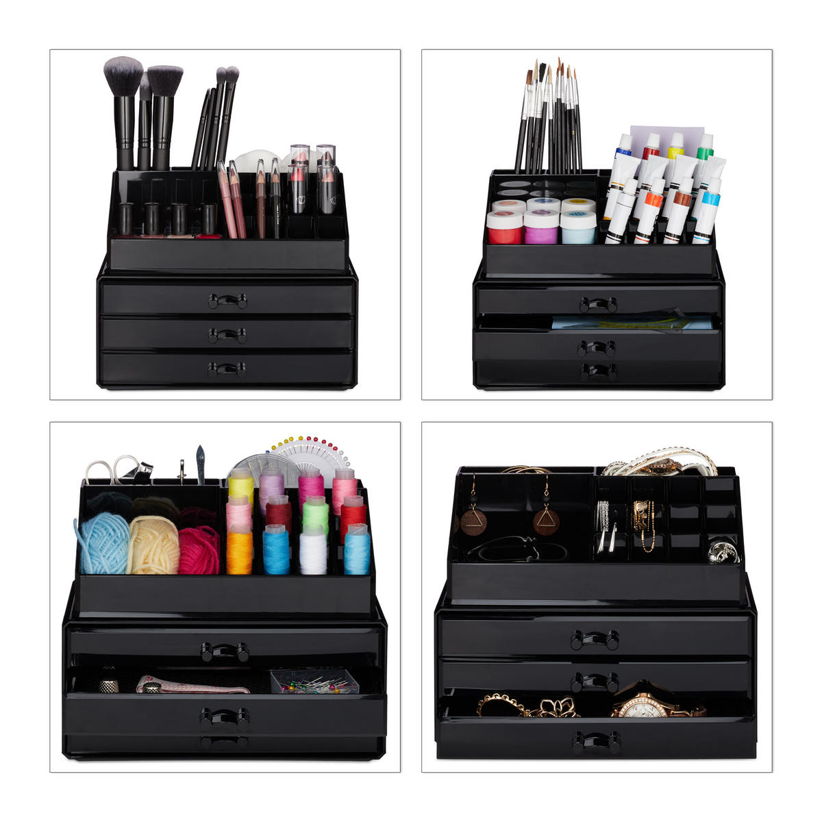 MAKEUP Organizer - Schwarz, Kunststoff (23.5/19/14cm) - Relaxdays