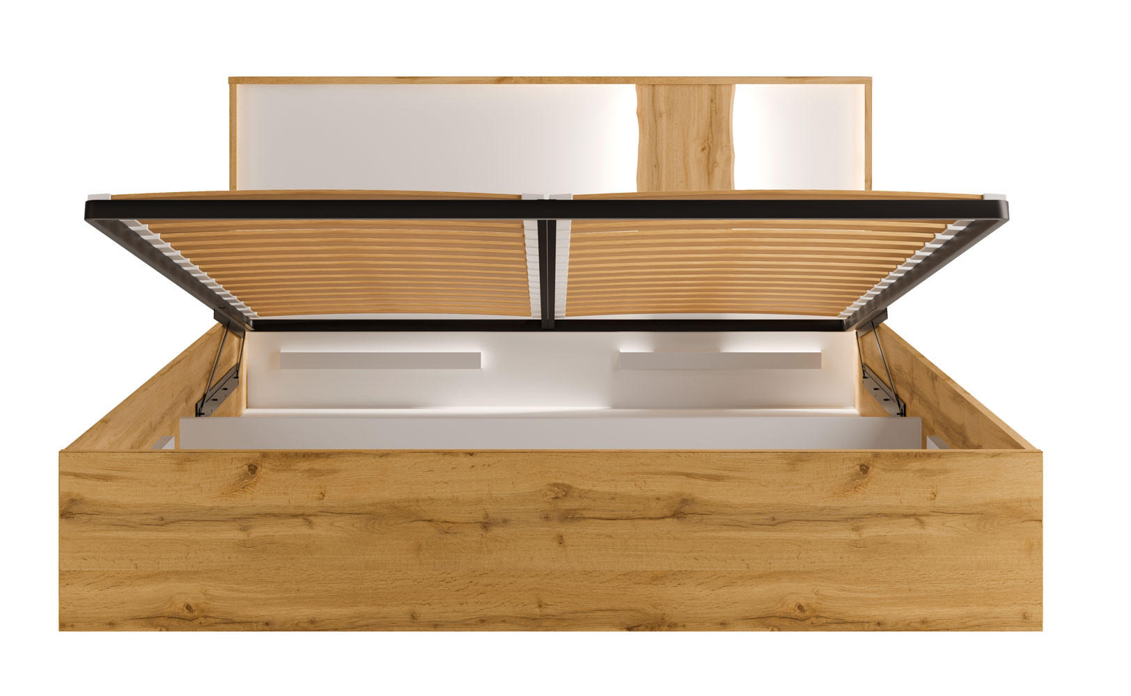 DOPPELBETT Wood Eiche Wotan / weiß Hochglanz 190 / 206 / 102cm - Weiß Hochglanz/Eichefarben, Holz/Holzwerkstoff (180/200cm) - Feldmann-Wohnen