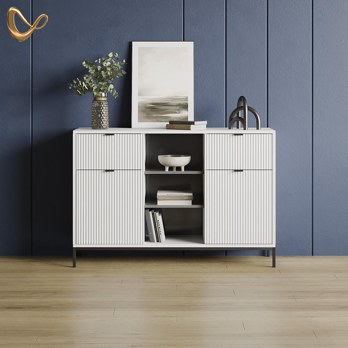 KOMMODE Aterno Weiß 120 x 81.2 cm mit 2 Schubladen und 2 Türen - Weiß, Holzwerkstoff (120/81.2/40cm) - Livinity®