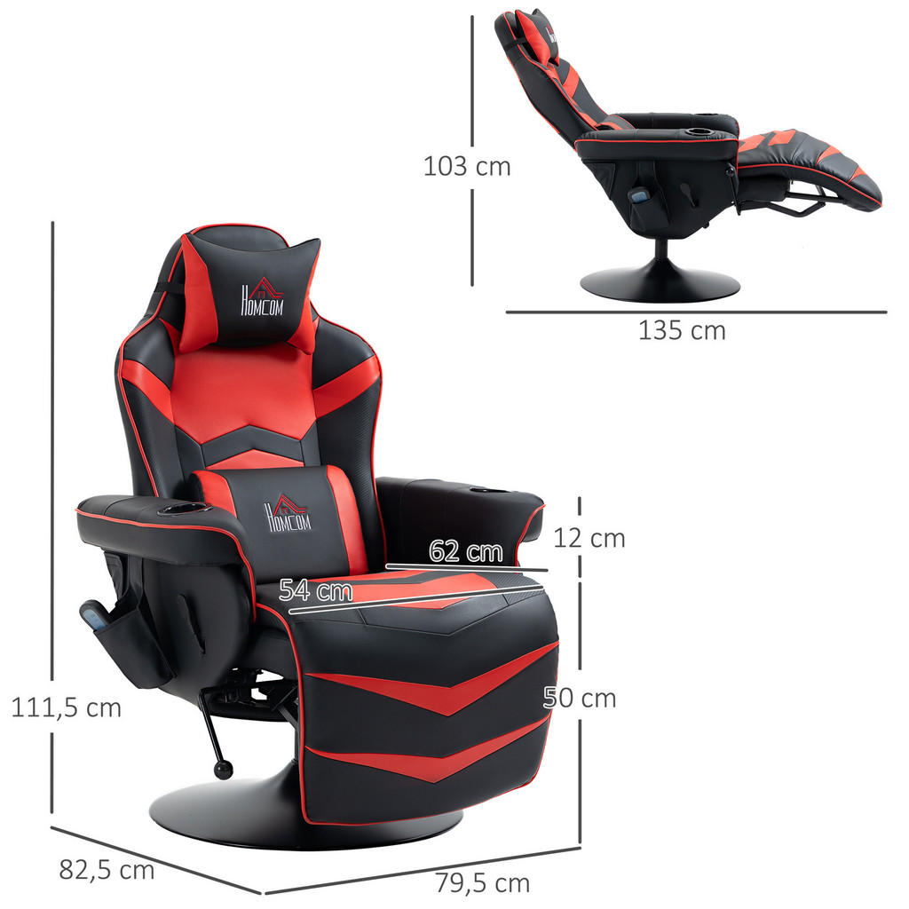 Thumbnail - Homcom Relaxsessel, Rot, Schwarz, Kunststoff, Metall, 82.5x111.5x79.5 cm, Wohnzimmer, Sessel, Massagesessel