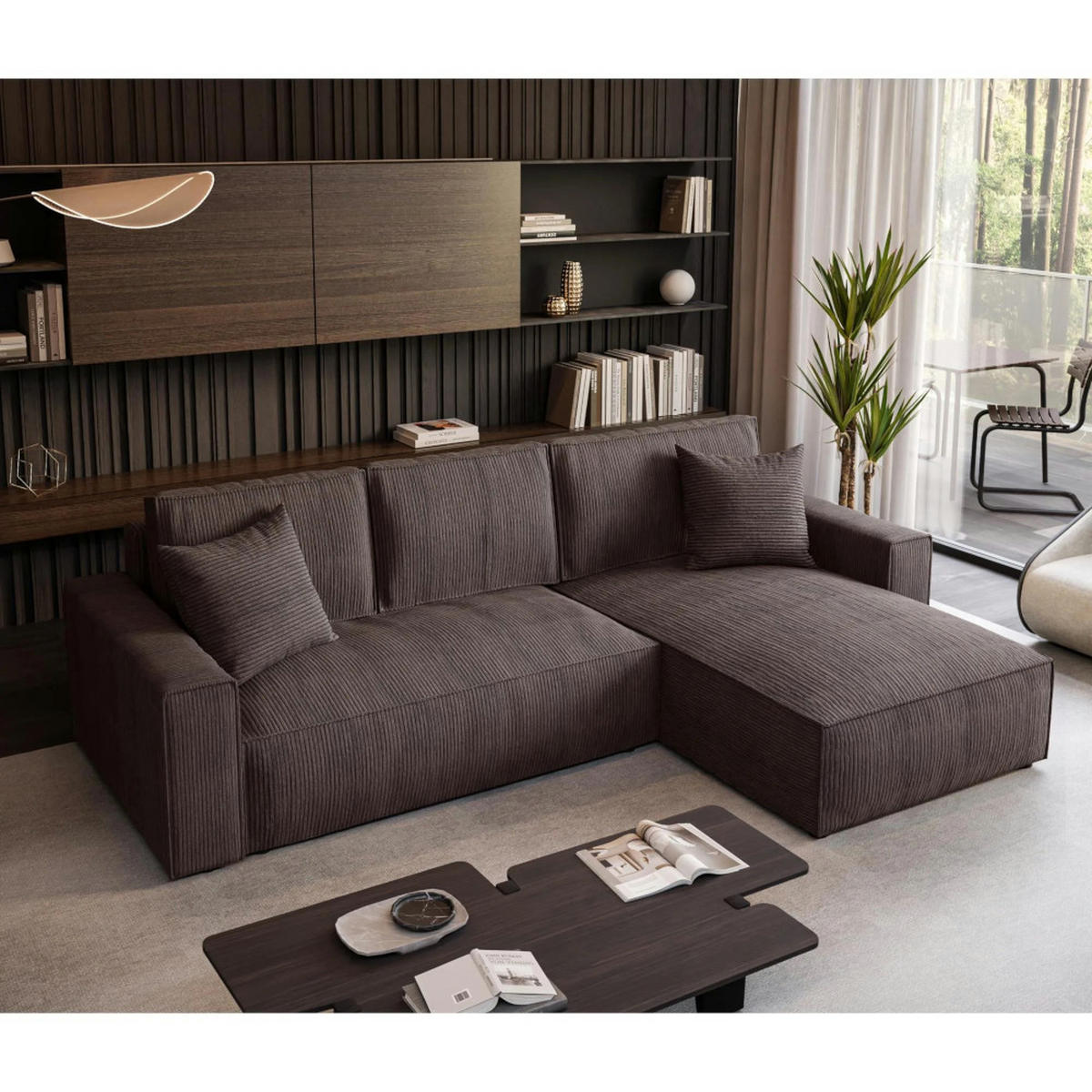 ECKSOFA Parys L braun - Schwarz/Braun, Kunststoff/Textil (290/185cm) - Beautysofa