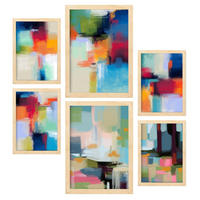 POSTER Set Mit 6 Victorian Shades 2 In Farbenfrohe Zusammenfassungen A3 & A4 Rahmen Aus Hellem Holz - Beige, Papier (29/3cm) - Nacnic