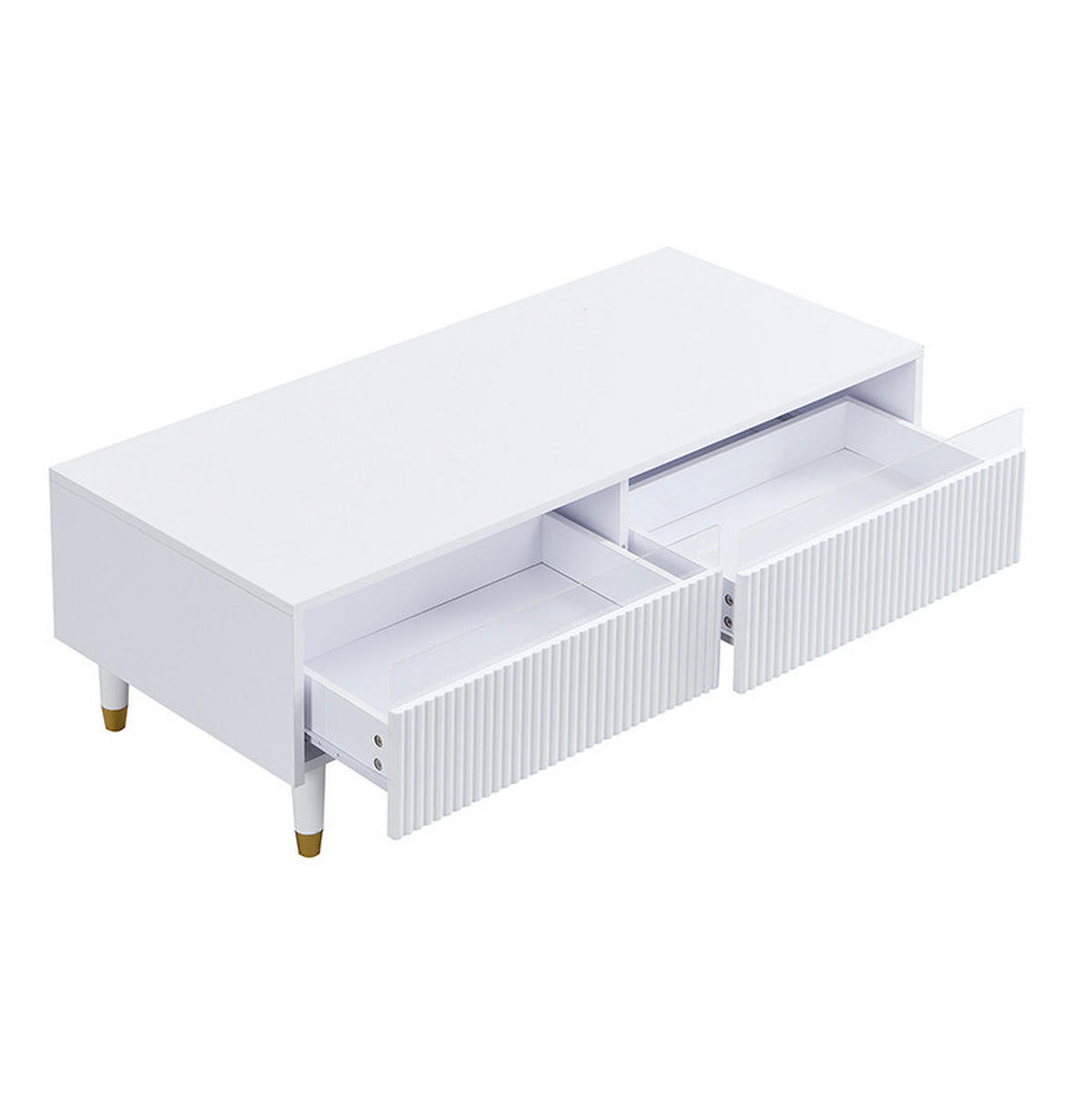 KONFERENČNÍ stolek 110/50/40 cm bílý z MDF se 2 zásuvkami a LED osvětlením - bílá, kompozitní dřevo (110/50/40cm) - OKWISH