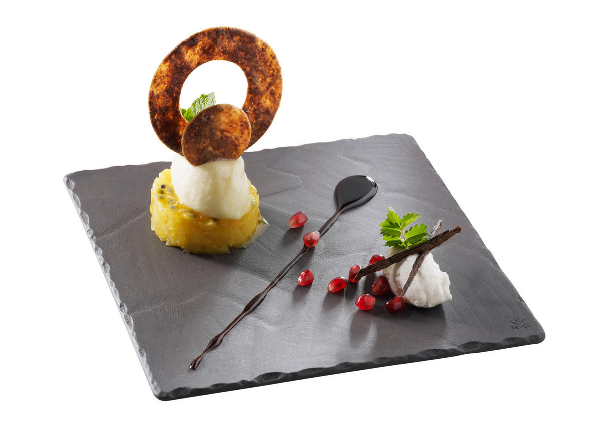 BURGER & STEAKTELLER 20 x 20 cm QUADRATISCH Matt schiefer - Schieferfarben, Keramik (20/0.7/20cm) - Revol Porcelaine France