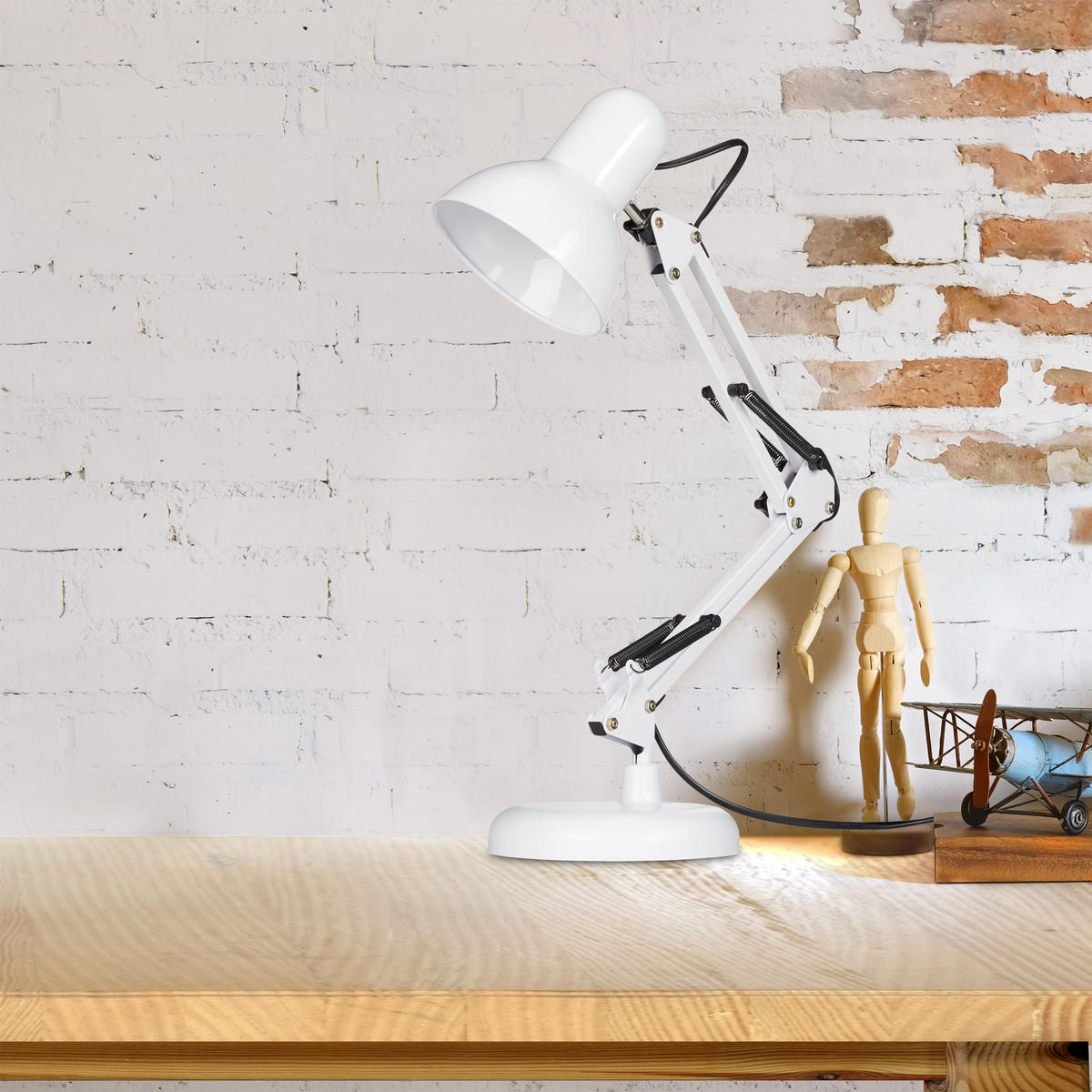 SCHREIBTISCHLAMPE - Weiß, Kunststoff/Metall (15/28/50cm) - Relaxdays