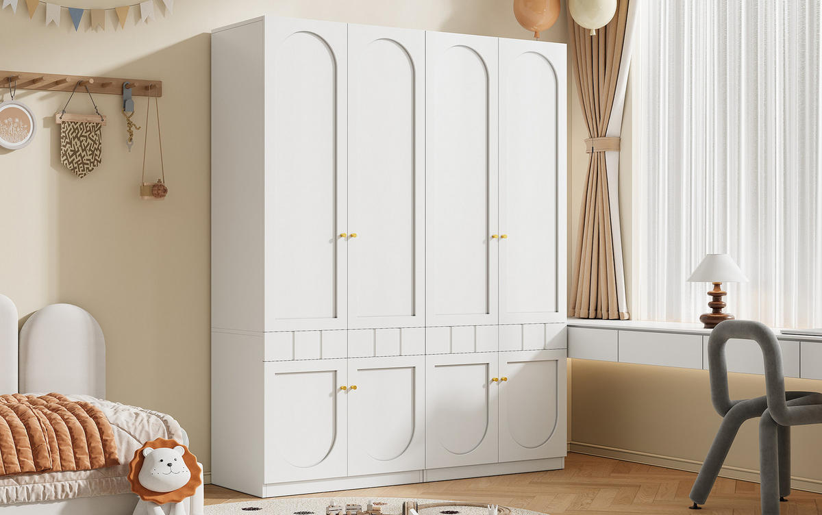 KLEIDERSCHRANK 80/200/50 cm Weiß aus MDF mit Schubladen - Weiß, Holzwerkstoff (50/200/80cm) - OKMYHOME