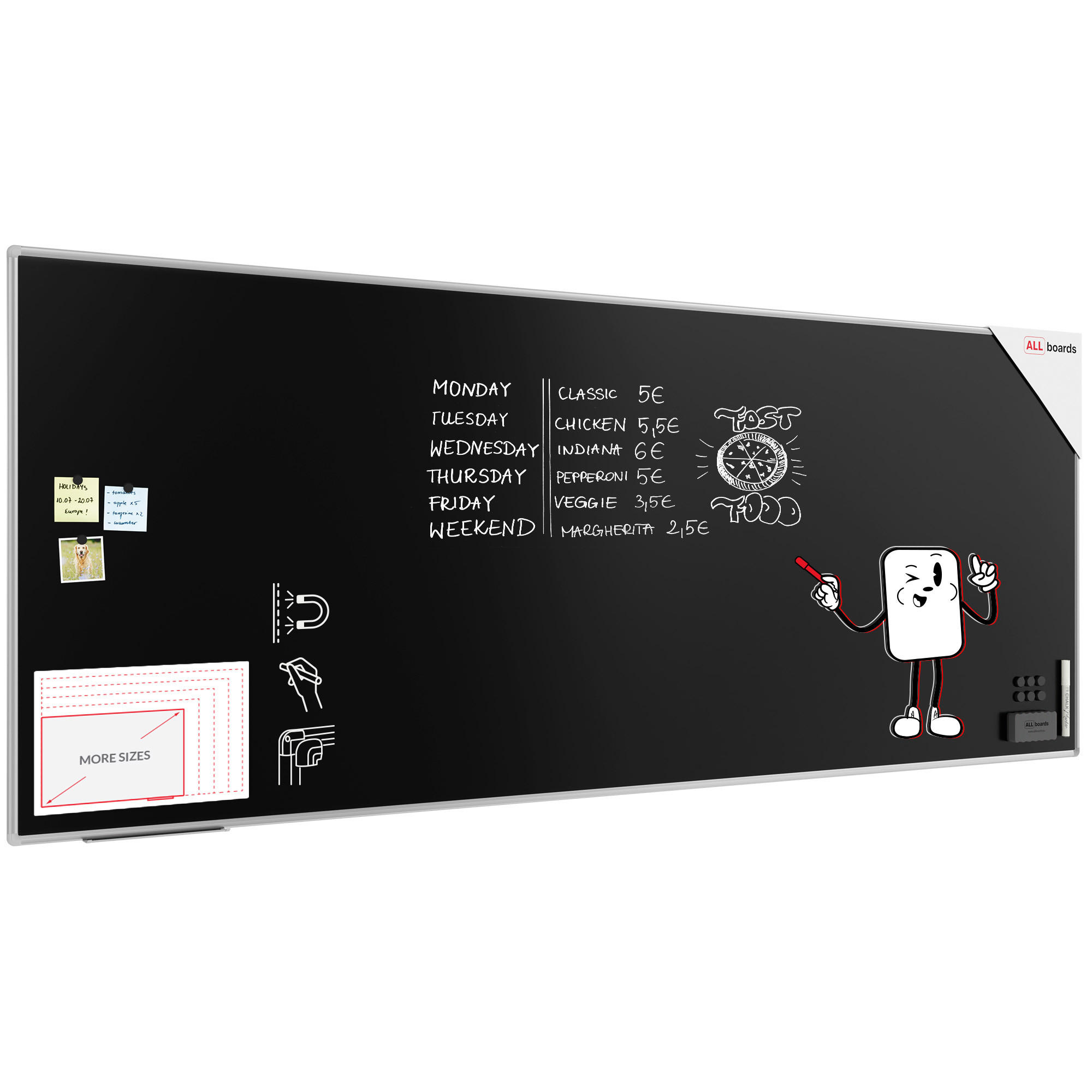 SCHWARZE magnetische Kreidetafel mit Alurahmen Premium EXPO 300x120cm - Schwarz, Metall (300/120/1.6cm) - ALLboards