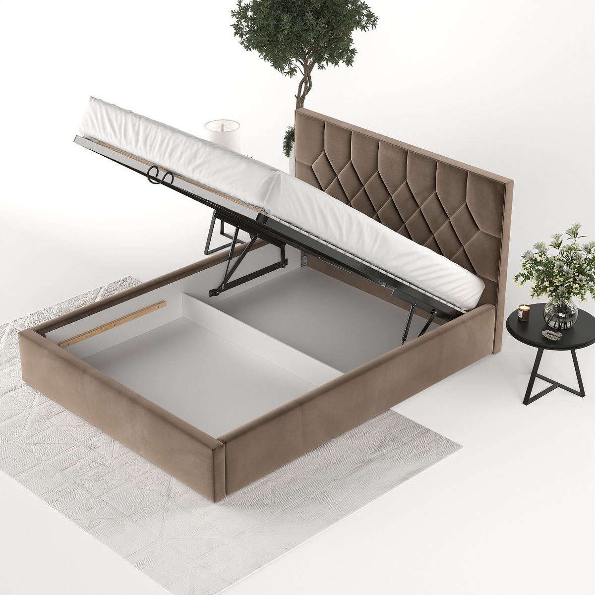 POLSTERBETT Brisa 180/200 cm Braun im Paros Stoff - Schwarz/Naturfarben, Holz/Holzwerkstoff (180/200cm) - AltaBeds