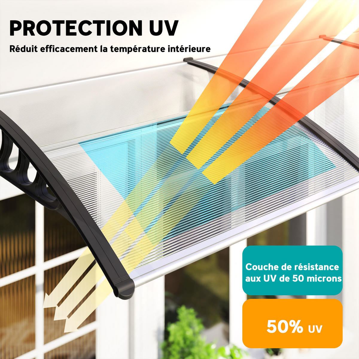 VORDACH DE-13983 Polycarbonat/Aluminium 303/96/27 cm, UV-Schutz Grün - Transparent, Kunststoff (96/27/303cm) - ComfortXL