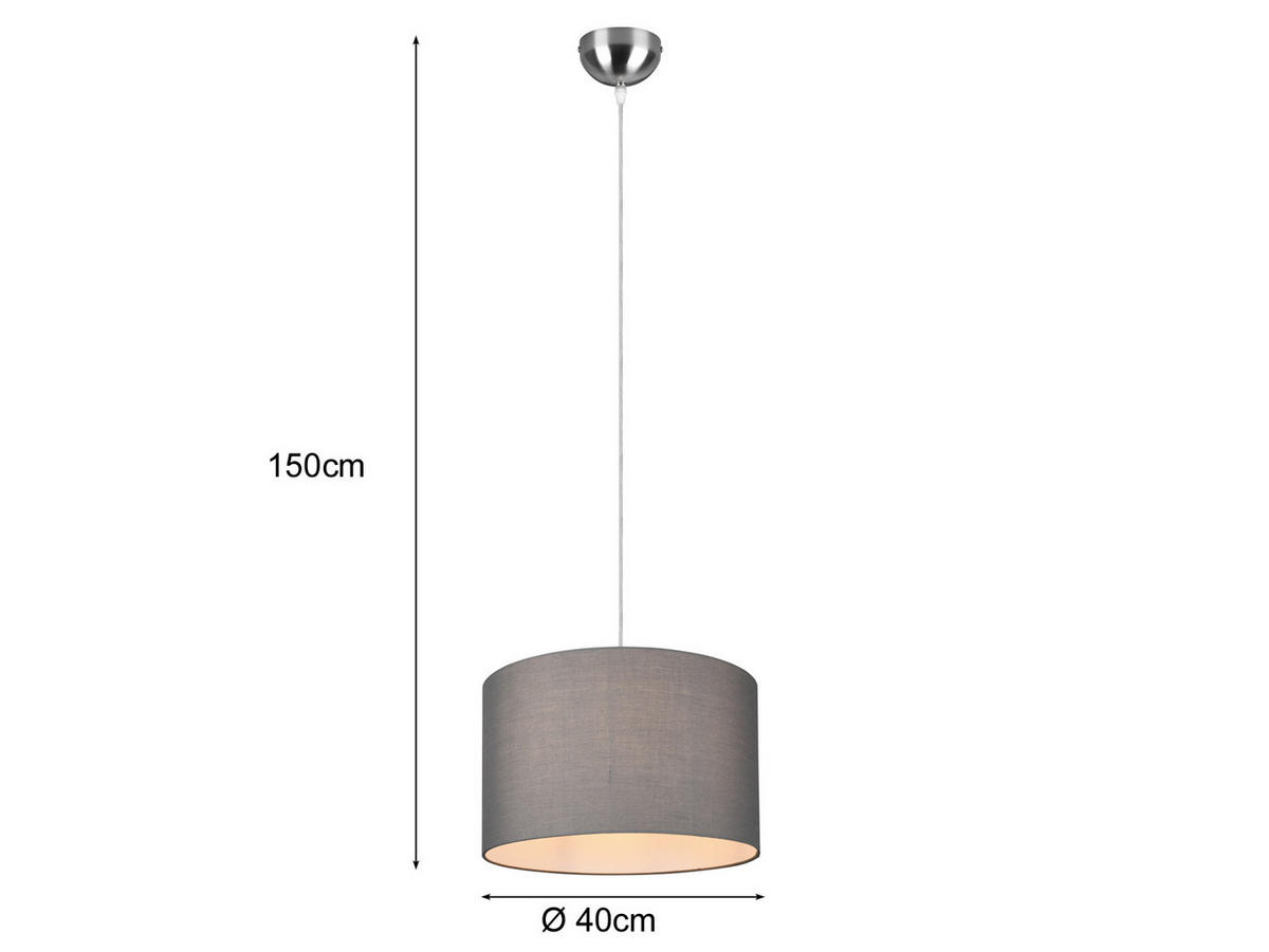 LED-PENDELLEUCHTE Ø40cm, Stoff Lampenschirm Grau - Grau, Textil (40/40/150cm) - meineWunschleuchte