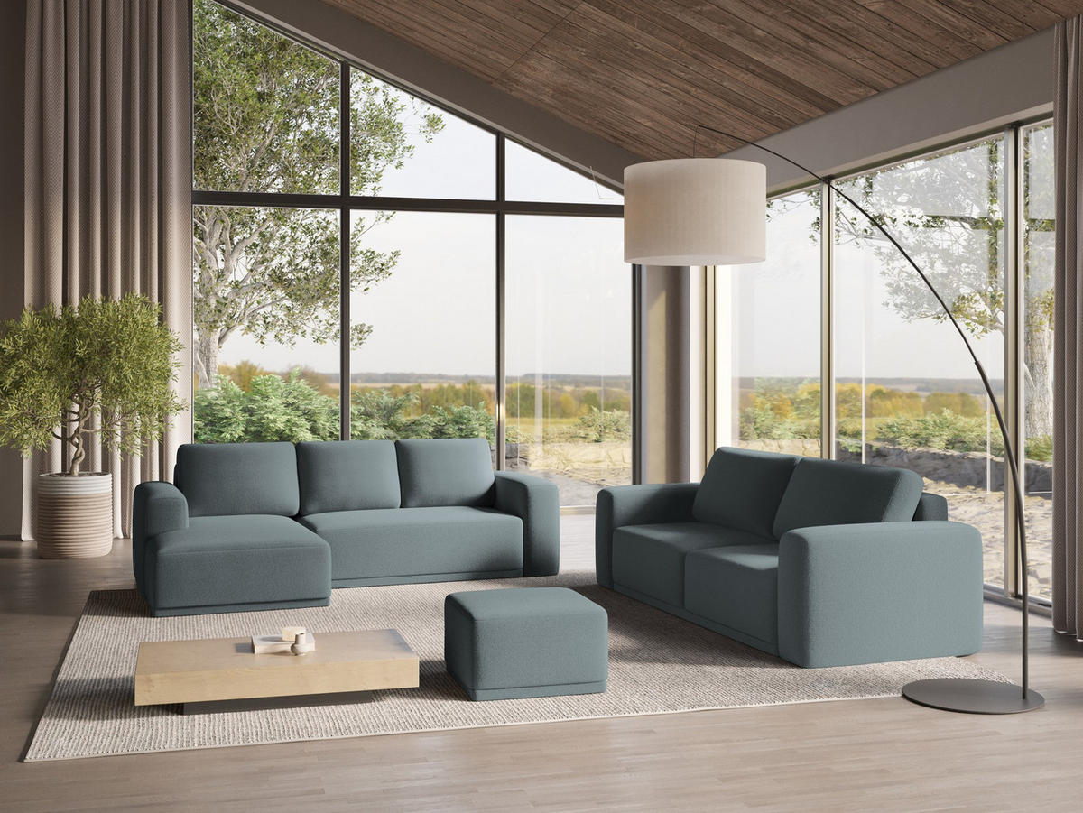 ECKSOFA mit Schlaffunktion Chenille Stoff Blau - Blau/Blaugrau, Kunststoff/Textil (160/258cm) - Makamii