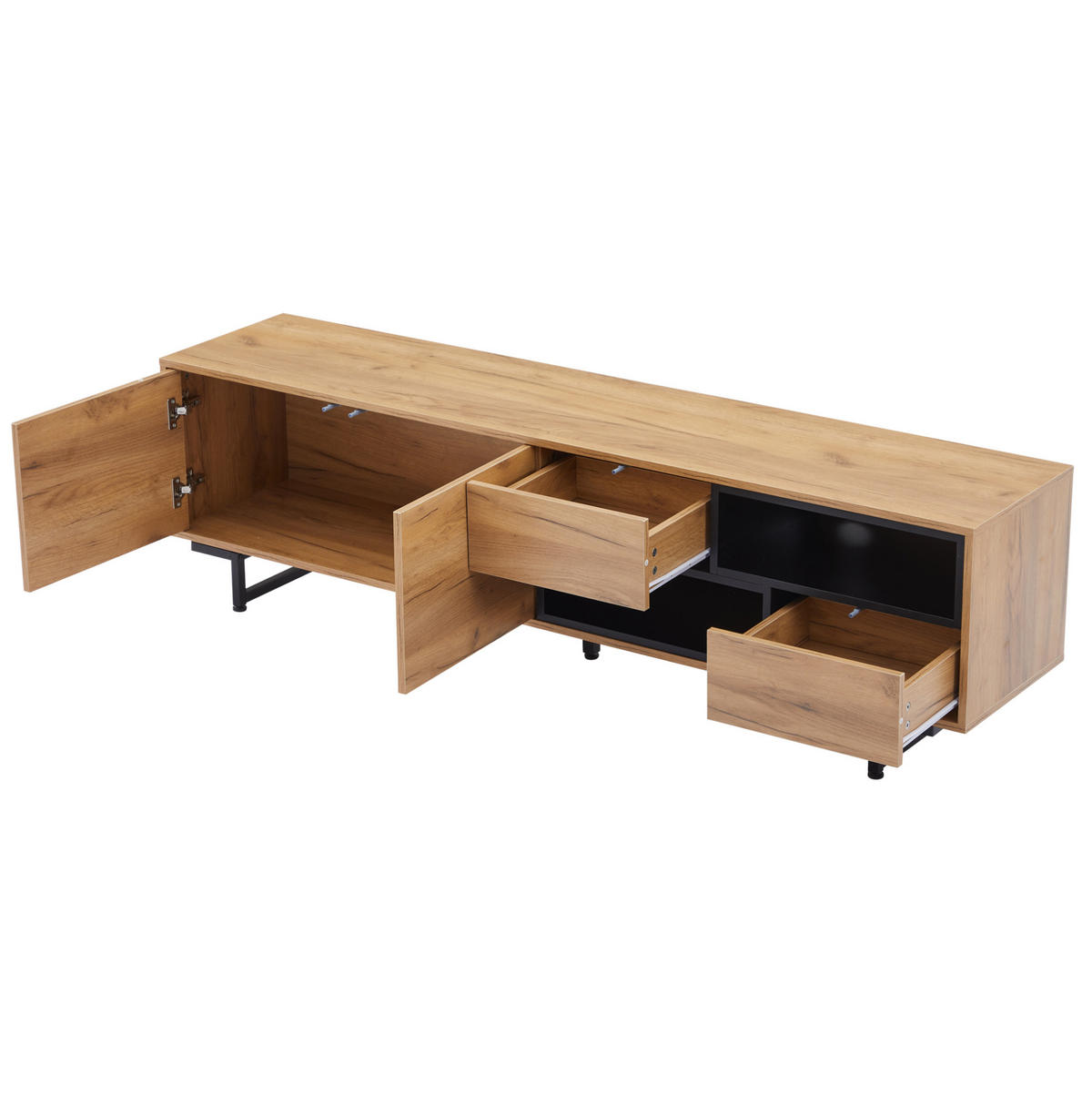 TV-LOWBOARD aus Spanplatte 173x38x48 cm Holzfarben mit Stauraum, Kabeldurchlass und offenen Fächern - Naturfarben, Holzwerkstoff (173/48/38cm) - Modfu