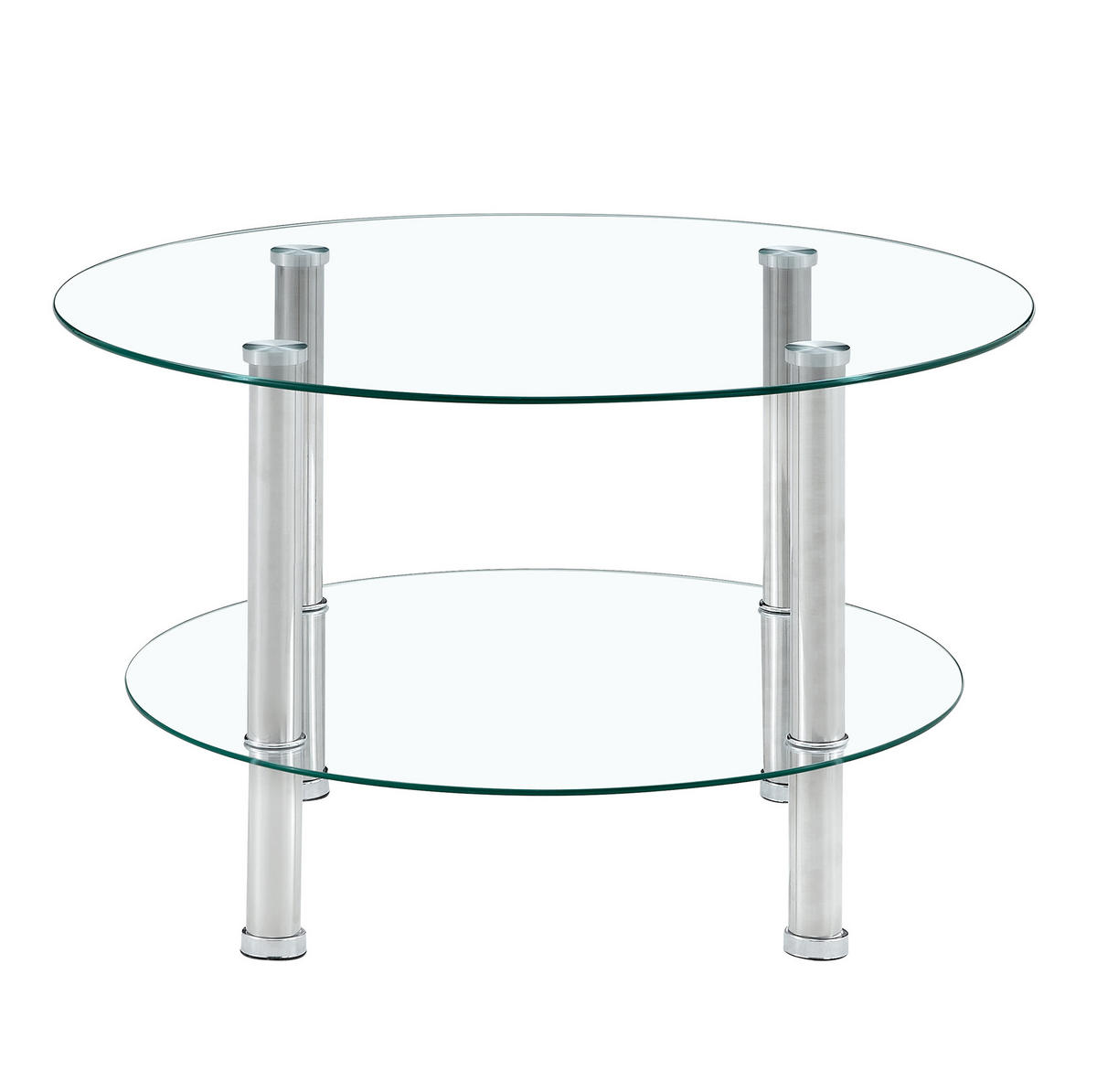 KONFERENČNÍ stolek 70/70/42 cm stříbrná transparentní z kovu a skla se 2 úrovněmi - stříbrná, sklo (70/70/42cm) - OKWISH