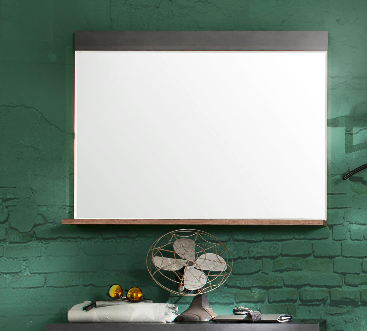GARDEROBENSPIEGEL Used Wood Shabby mit grau, Wandspiegel mit Ablage 90 x 69 cm - Grau, Glas/Holzwerkstoff (90/69/16cm) - Top.Furn