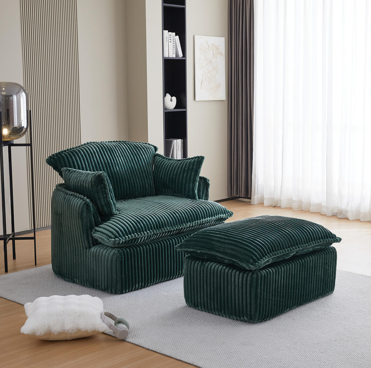 SESSEL mit Hocker 115 x 89 x 77 cm Grün 2-tlg. - Grün, Kunststoff (89/77/115cm) - Meubliv