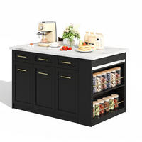 KÜCHENINSEL 150x90x90cm Schwarz mit ausziehbarem Esstisch & Schränken - Schwarz, Holzwerkstoff (150/90/90cm) - Modfu