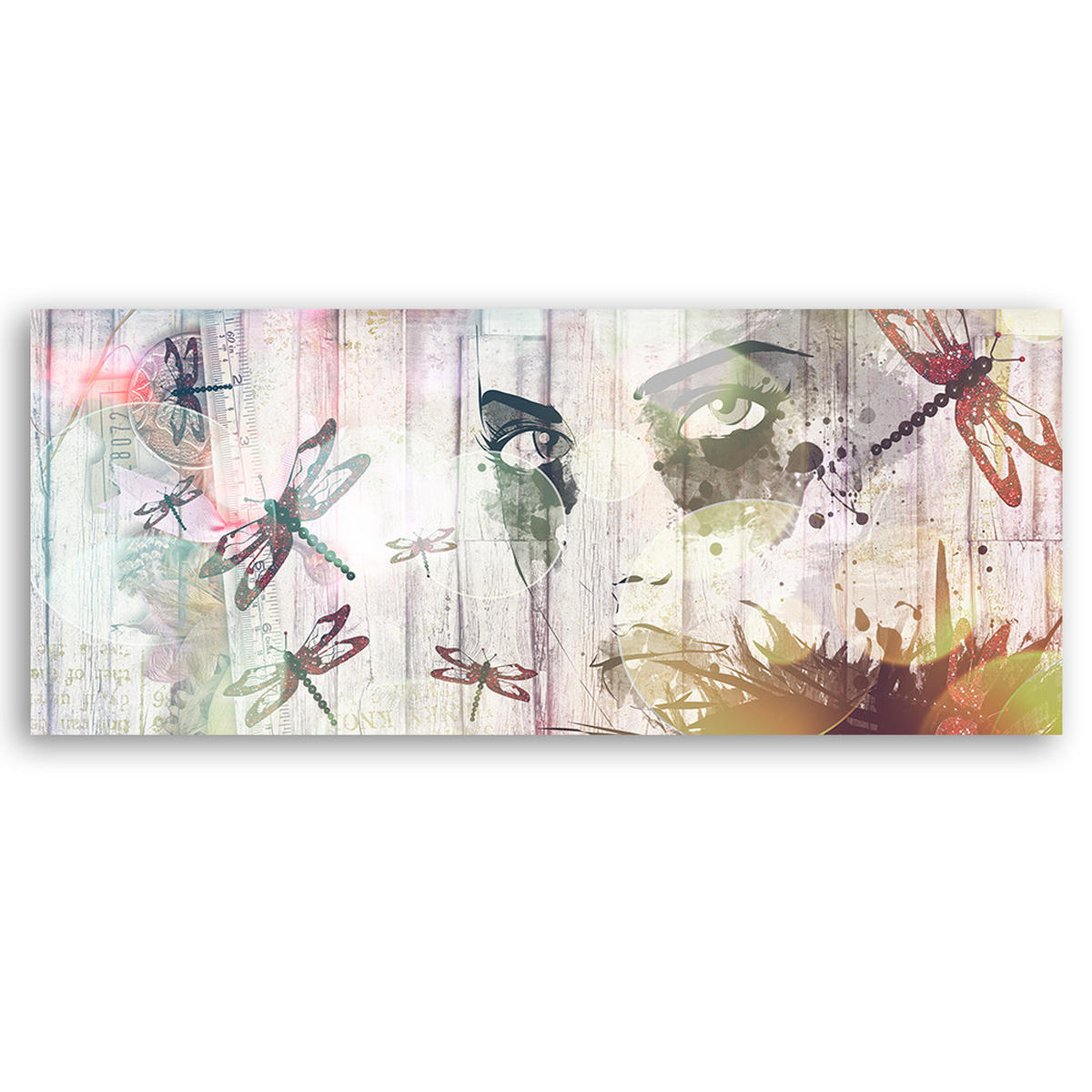 WANDBILD frau und schmetterlinge - Grau, Textil (90/30cm) - Feeby