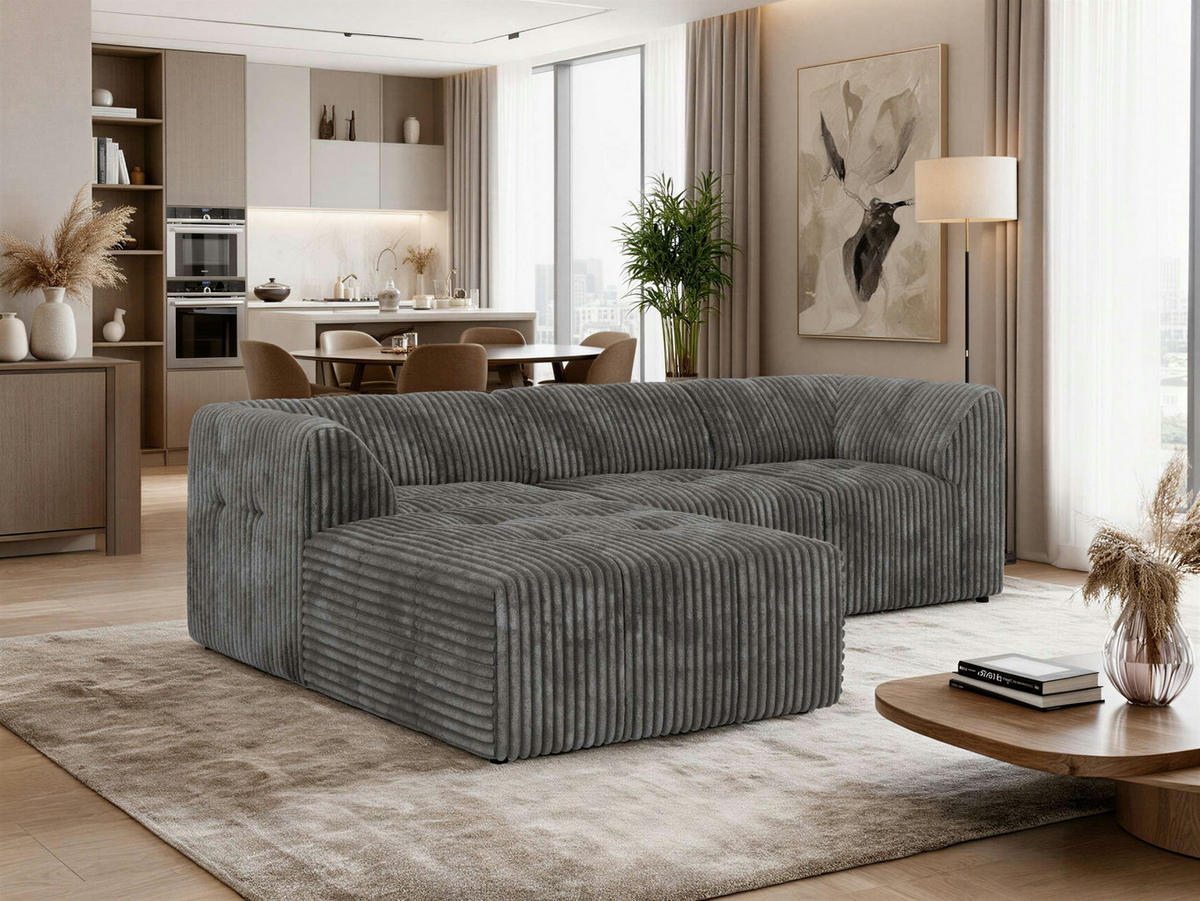 ROHOVÁ SEDAČKA VORITA L 3M - Šedá Manšestr - Vlevo - šedá/černá, textil/plast (267/176cm) - MKS