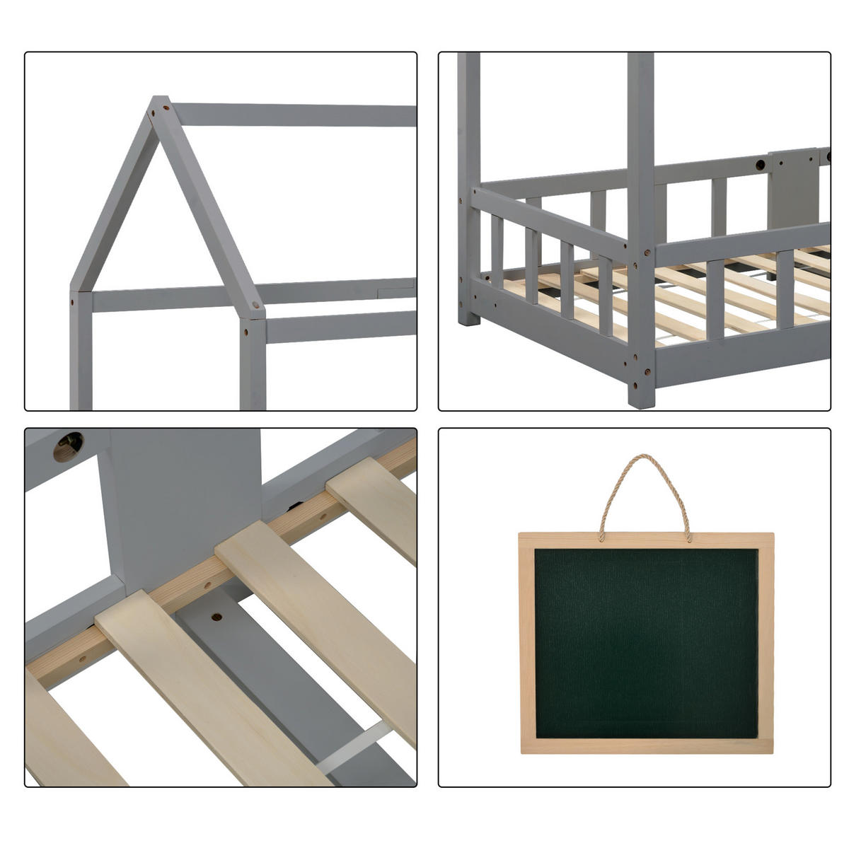 HAUSBETT 90/200 cm in Grau – Liegefläche 90/200 cm mit Tafel - Grau, Holzwerkstoff (90/200cm) - BEAOK