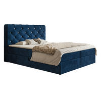 DOPPELBETT mit Matratze 160x200 Polo, Kristallknöpfen, Bettkasten, Blau - Blau, Holz/Textil (160/200cm) - Emporius