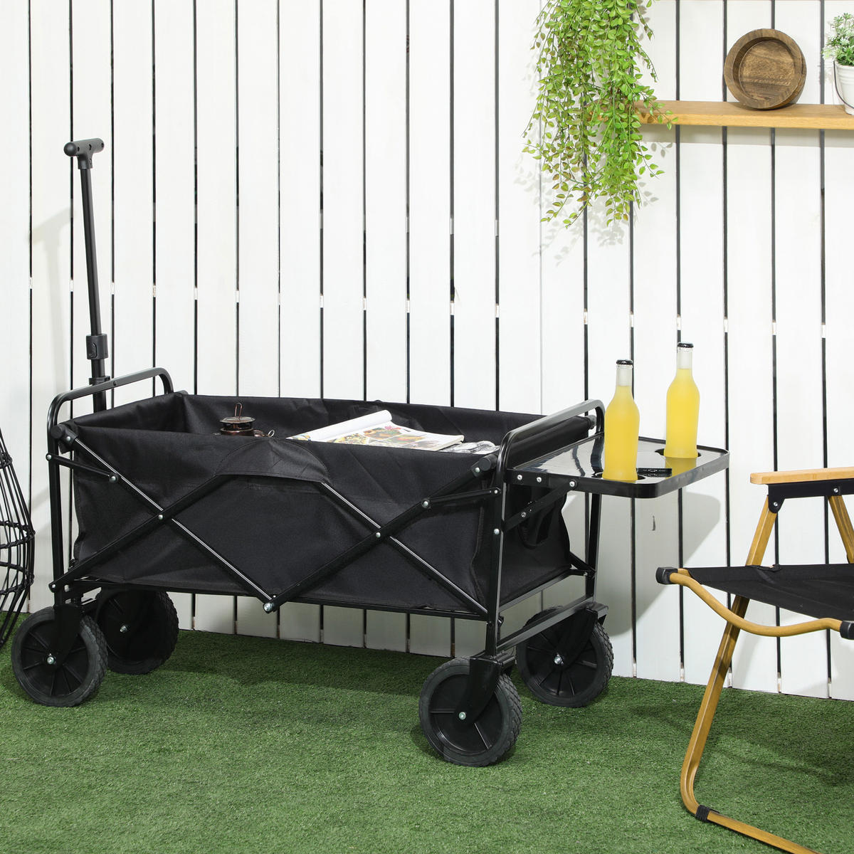 GARTENWAGEN DE-18769 4 Räder, Teleskopgriff & klappbare Ablage Schwarz - Schwarz, Metall (51/100/117cm) - ComfortXL
