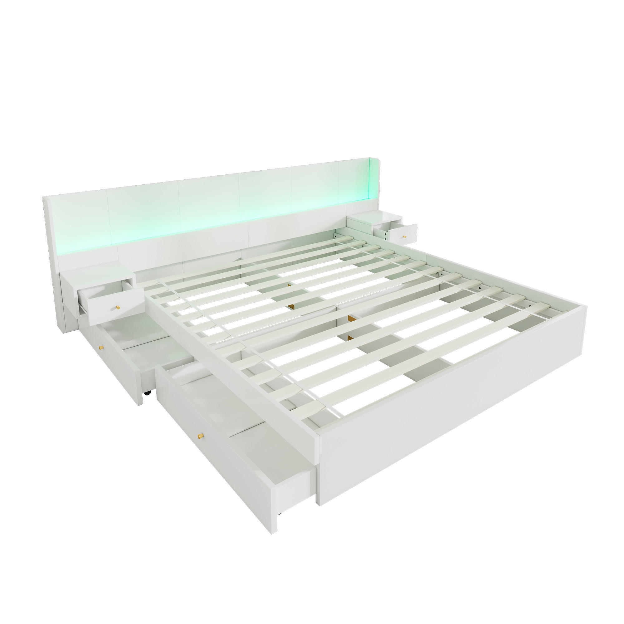 STAURRAUMBETT 180/200 cm DE-02711, mit LED, Steckdosen und 2 Nachttischen, in Weiß - Weiß, Holzwerkstoff (180/200cm) - ComfortXL