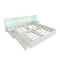 STAURRAUMBETT 180/200 cm DE-02711, mit LED, Steckdosen und 2 Nachttischen, in Weiß - Weiß, Holzwerkstoff (180/200cm) - ComfortXL