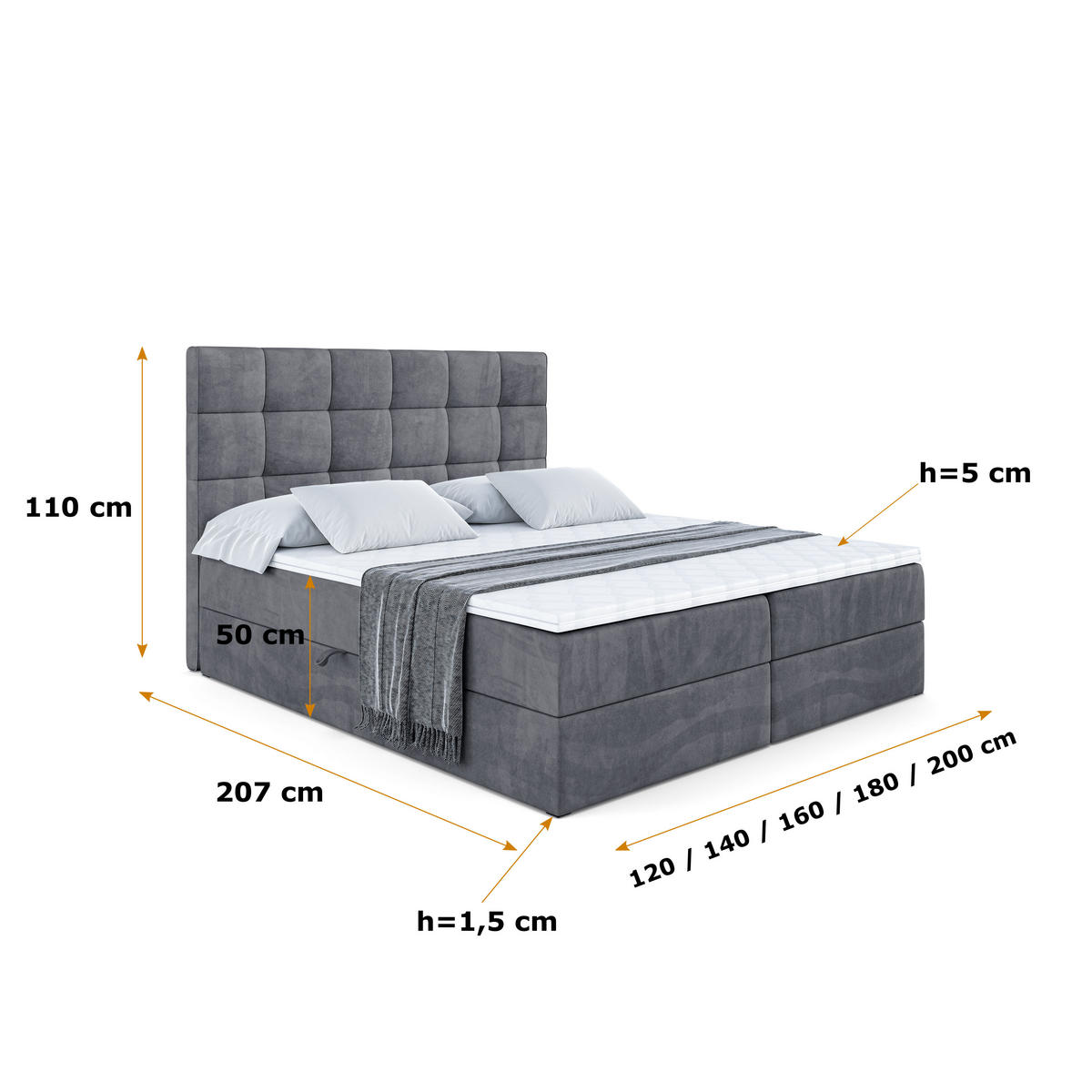 BOXBETT mit H4-Matratze und Lattenrost - APO - 200x200 Dunkelgrau - Dunkelgrau, Holzwerkstoff (200/200cm) - ALTDECOR