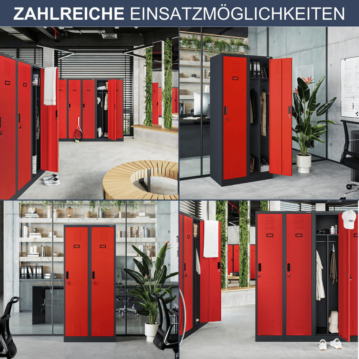 UMKLEIDESCHRANK Spind WIEN 2 Abteile 180x80x50cm Anthrazit-Rot - Anthrazit, Metall (80/180/50cm) - DELUKE